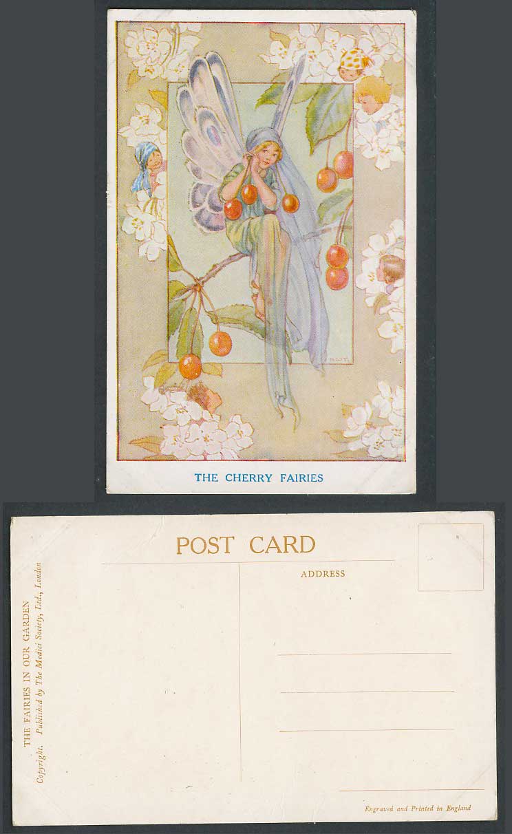Margaret W. Tarrant Old Postcard The Cherry Fairies In Our Garden Fairy Girl Boy