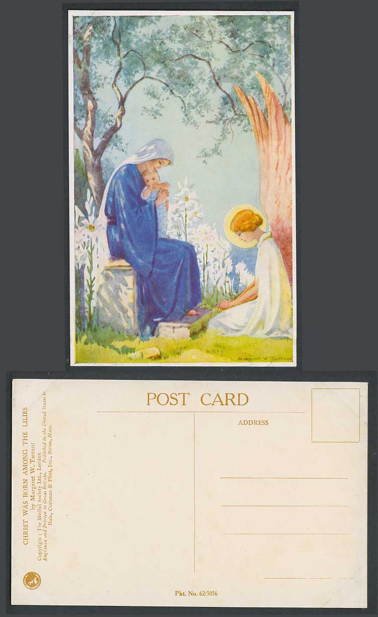 Margaret W. Tarrant Old Postcard Baby Christ Was Born Among The Lilies Flowers