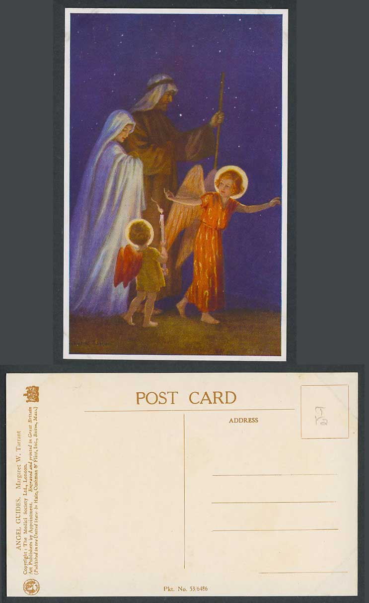 Margaret W. Tarrant Old Postcard Angel Guides Shepherd Angels Stars Night Candle