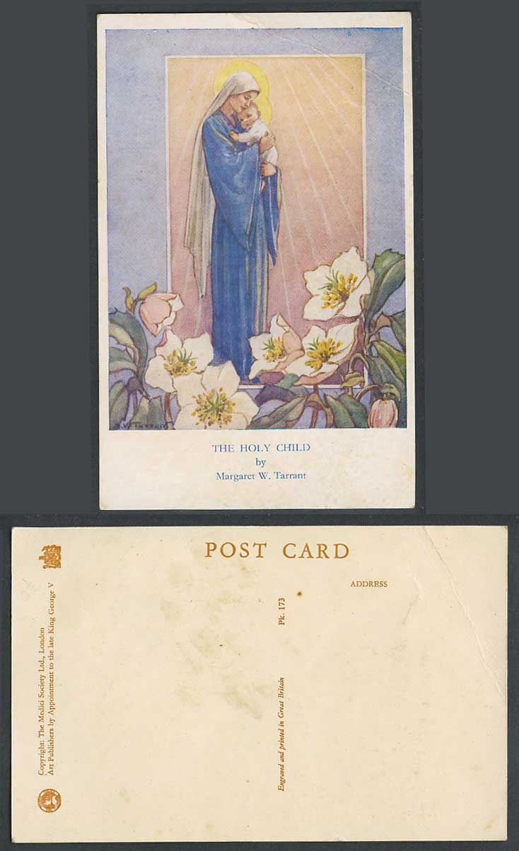 Margaret W. Tarrant Artist Signed Old Postcard The Holy Child Baby Jesus Flowers