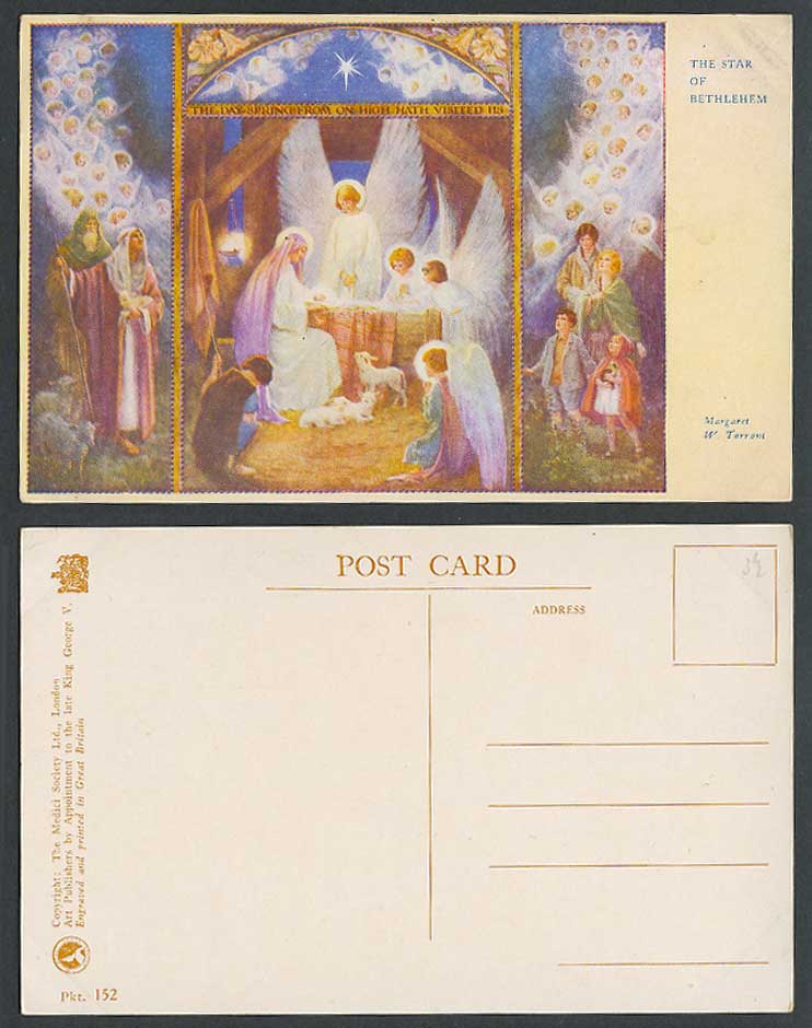 Margaret W Tarrant Old Postcard The Star of Bethlehem Lamb Angels Shepherd Jesus