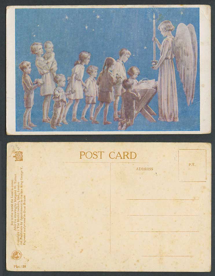 Margaret W Tarrant Old Postcard Joy to World The Lord is Come, Angel, Baby Jesus