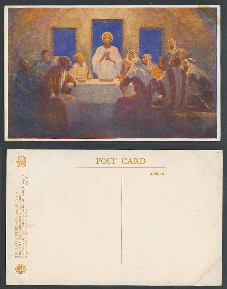 Margaret W. Tarrant Old Postcard The Last Supper, Jesus Final Meal with Apostles