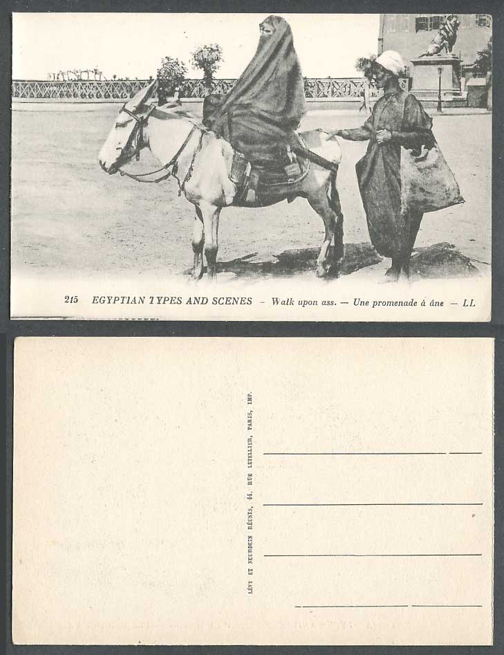 Egypt Old Postcard Walk Upon Ass Donkey Rider Woman Lady K.E.Nil Bridge L.L. 215