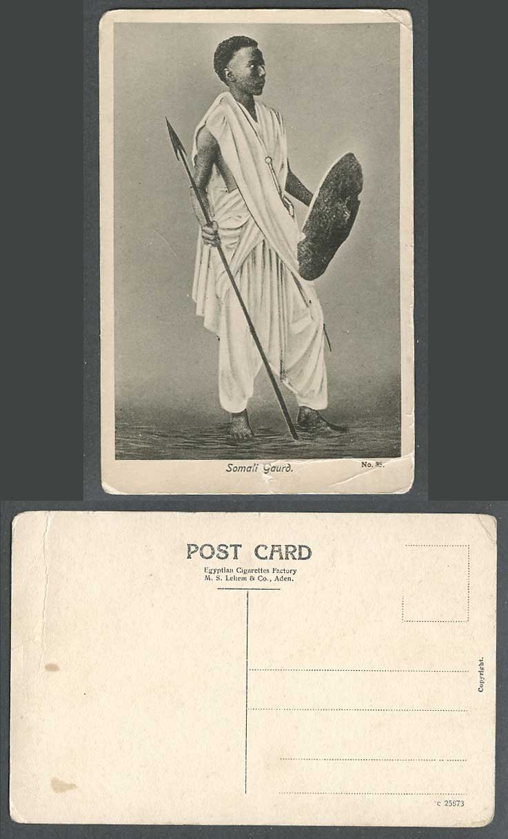 Somalia Old Postcard SOMALI GUARD Native Man with Shield & Spear Costumes Ethnic