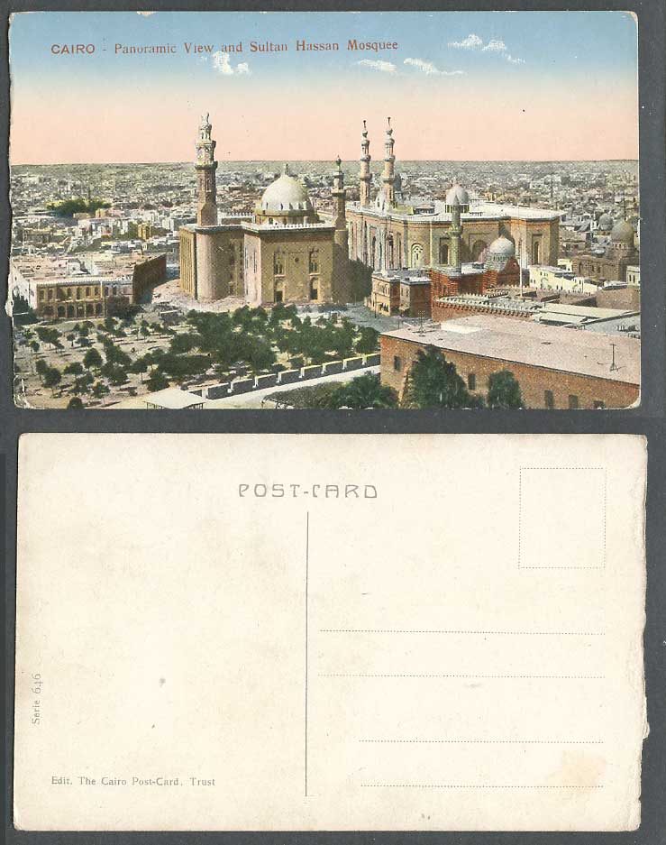 Egypt Old Colour Postcard Cairo Panorama Panoramic View and Sultan Hassan Mosque
