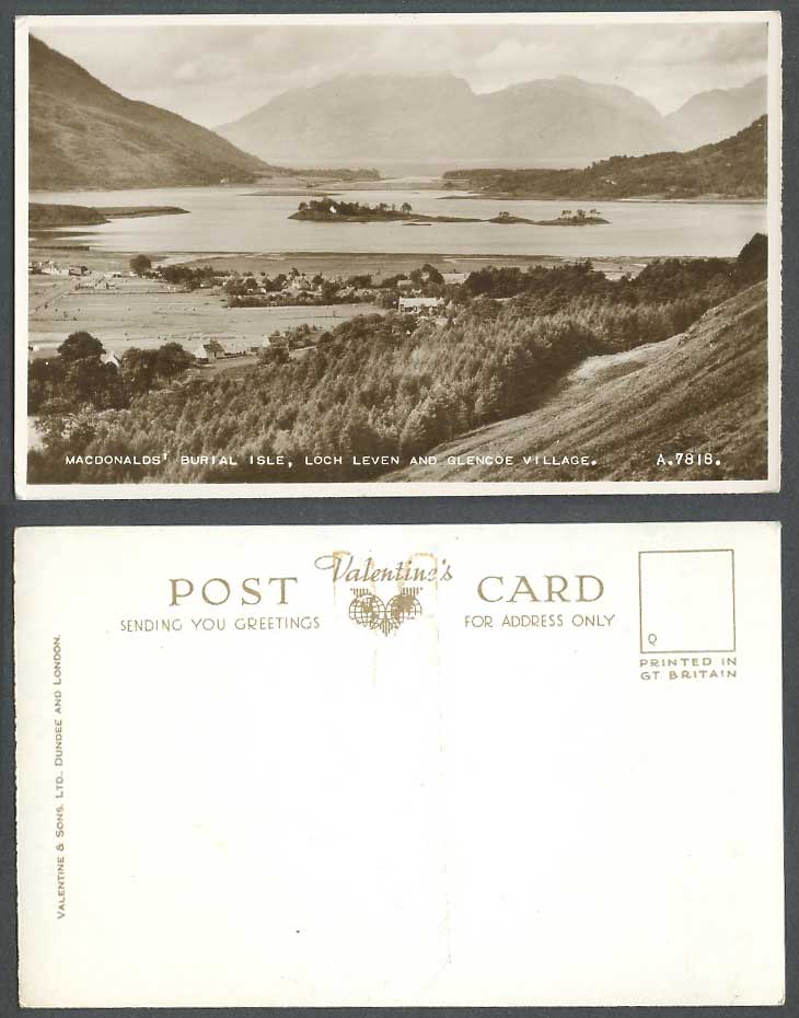 MacDonalds' Burial Isle Loch Leven Glencoe Village Hills Old Real Photo Postcard
