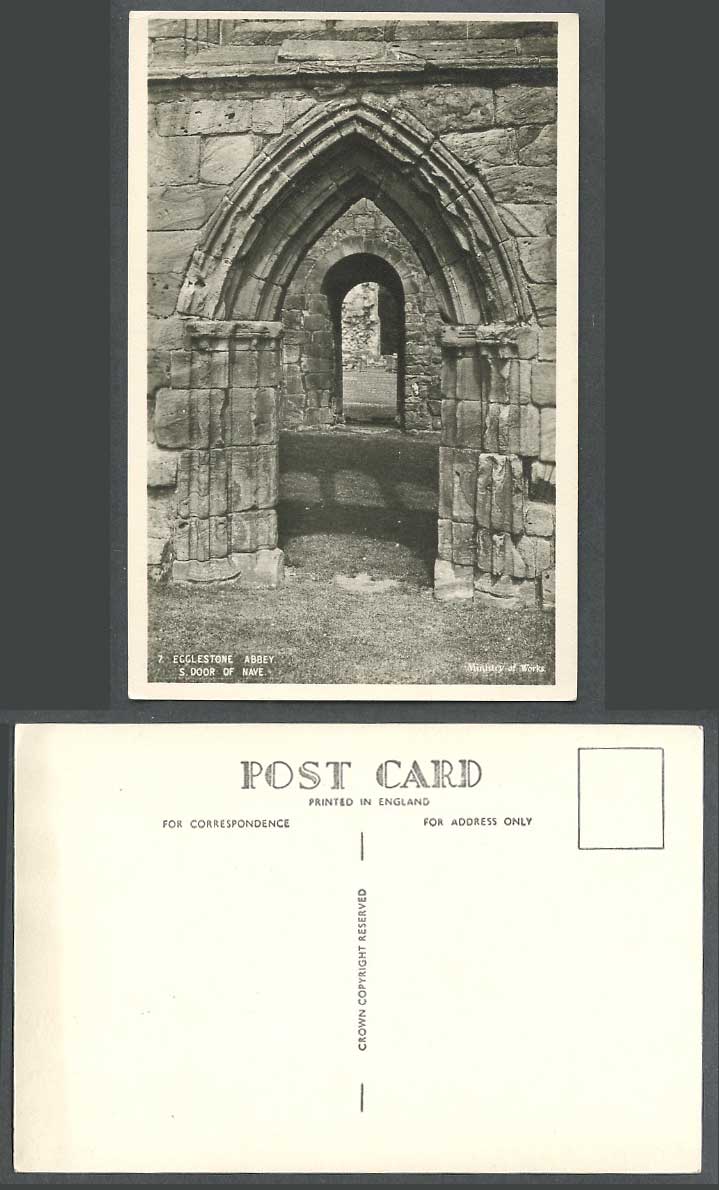 Egglestone Abbey South S. Door of Nave Gate Ruins Durham Old Real Photo Postcard