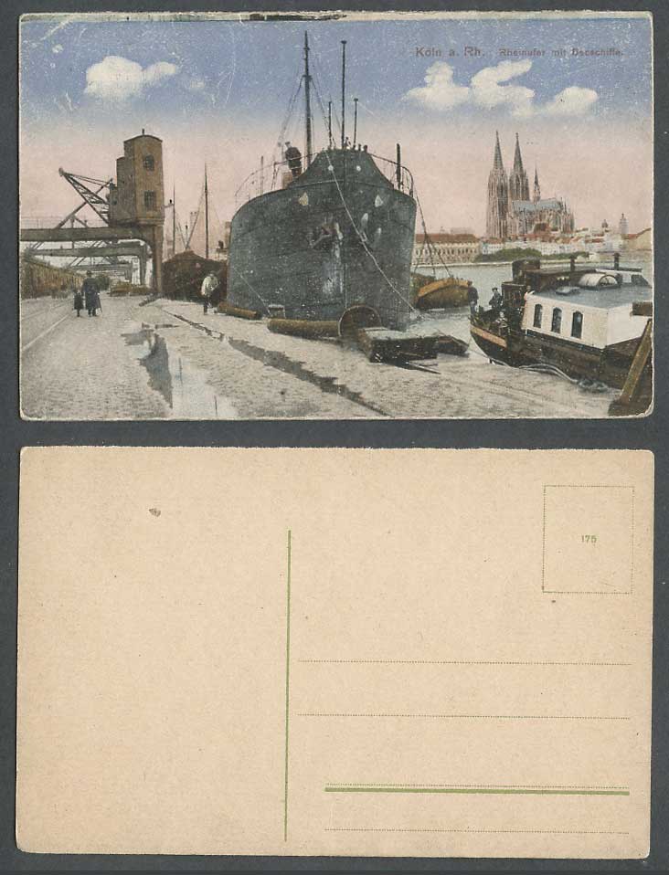 Germany Old Colour Postcard Cologne Koeln a. Rh. Rheinufer mit Badeschiff, Boats