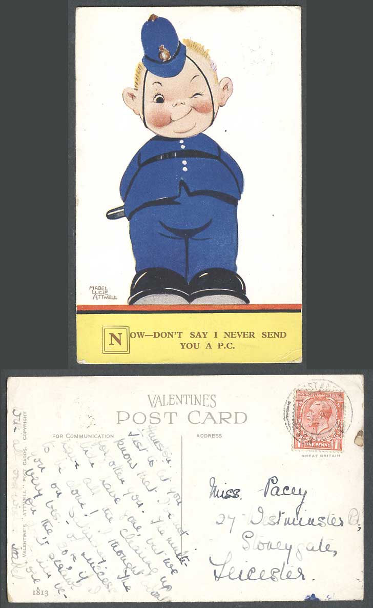 MABEL LUCIE ATTWELL 1931 Old Postcard Police, Don't Say I Never Send U a PC 1813