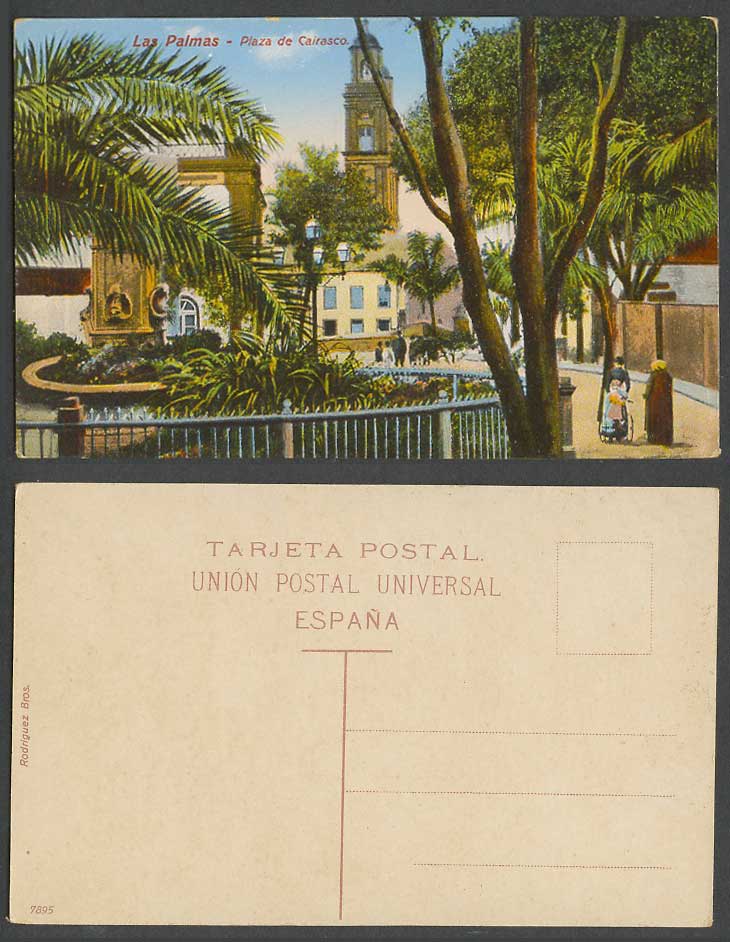 Spain Old Postcard Las Palmas Gran Canaria Plaza de Cairasco Bell Tower & Street