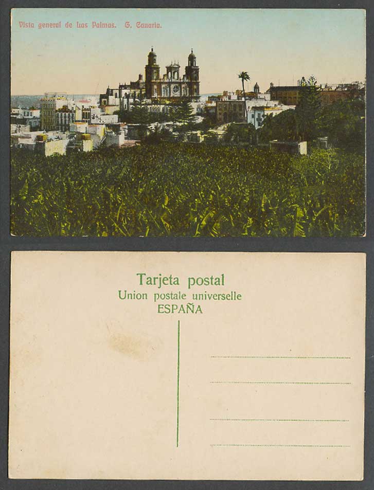 Spain Old Colour Postcard Vista General de Las Palmas G. Gran Canaria Cathedral