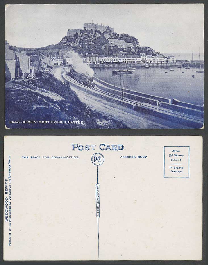 Jersey Old Postcard Mont Orgueil Castle, Locomotive Train Railway Street Harbour