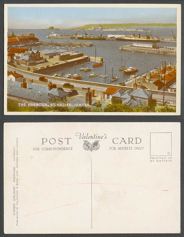 Jersey Old Colour Postcard The Harbour St. Helier Pier Jetty Ships Boats Streets
