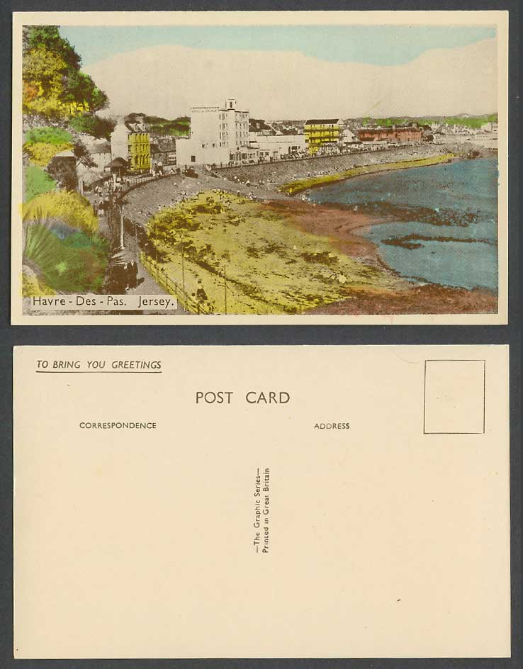 Jersey Old Colour Postcard Havre Des Pas Beach Seaside Panorama Promenade Street