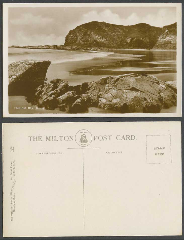 Jersey Old Real Photo Postcard Plemont Bay, Beach Rocks Cliffs, Seaside Panorama