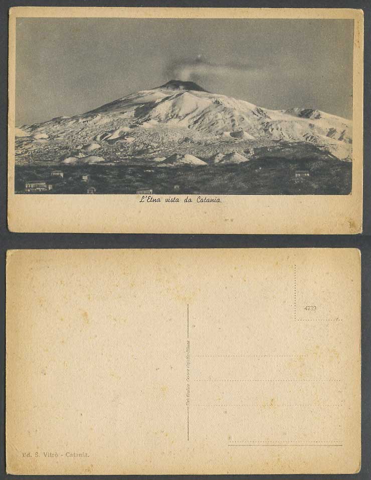 Italy Sicily Old Postcard L'Etna vista da Catania, Mt. Etna Volcano from Catania