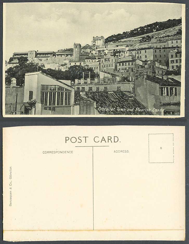 Gibraltar Old Postcard Town and Moorish Castle, Hill, Panorama, Benzaquen & Co.
