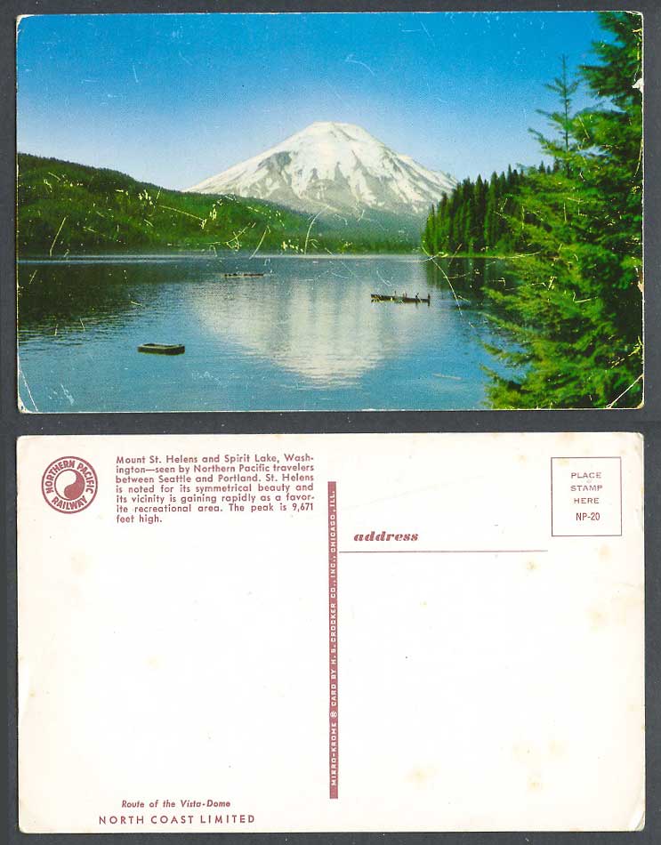 USA Old Postcard Mount St. Helens and Spirit Lake, Washington, Seattle Portland