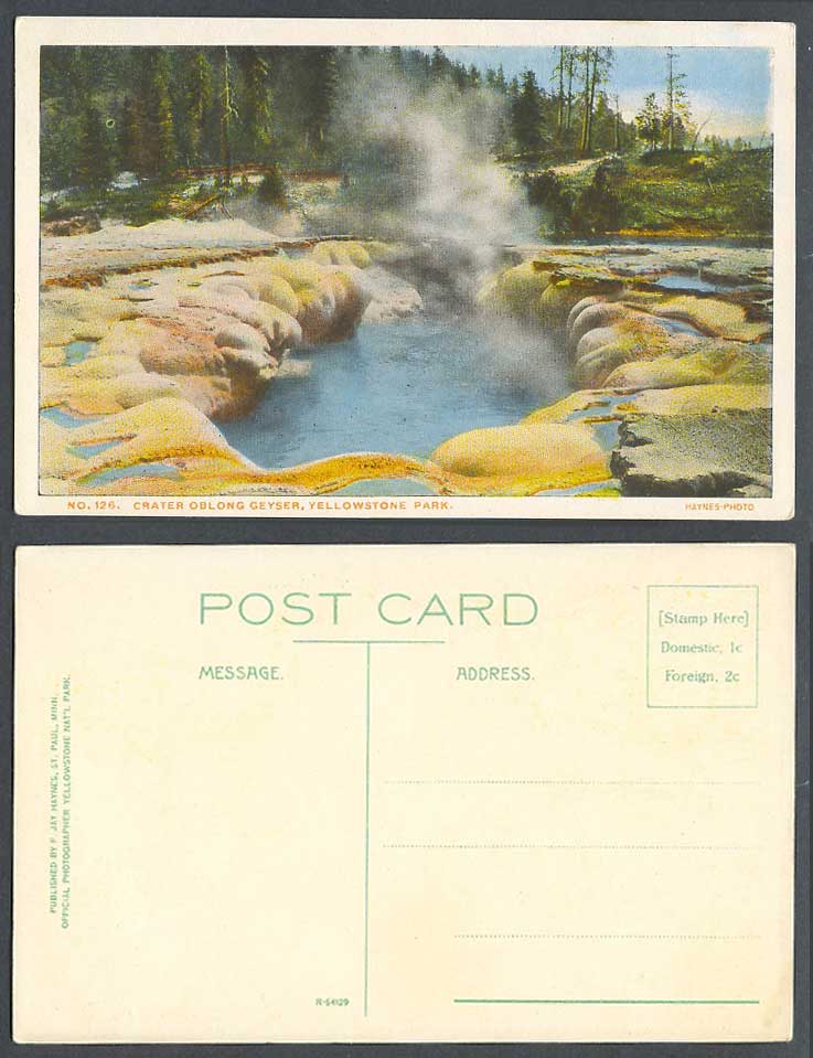 USA Old Colour Postcard Yellowstone Park, Crater Oblong Geyser, Lake Pond, Rocks