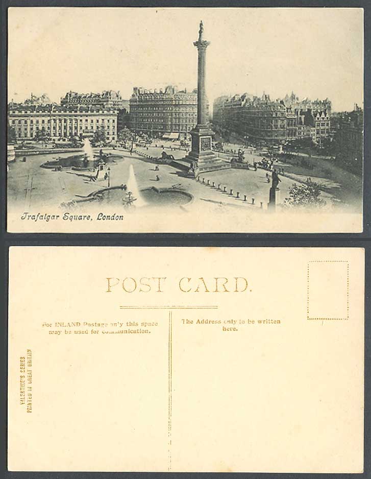London Old Postcard Trafalgar Square Nelson's Column Fountain Lion Statue Street