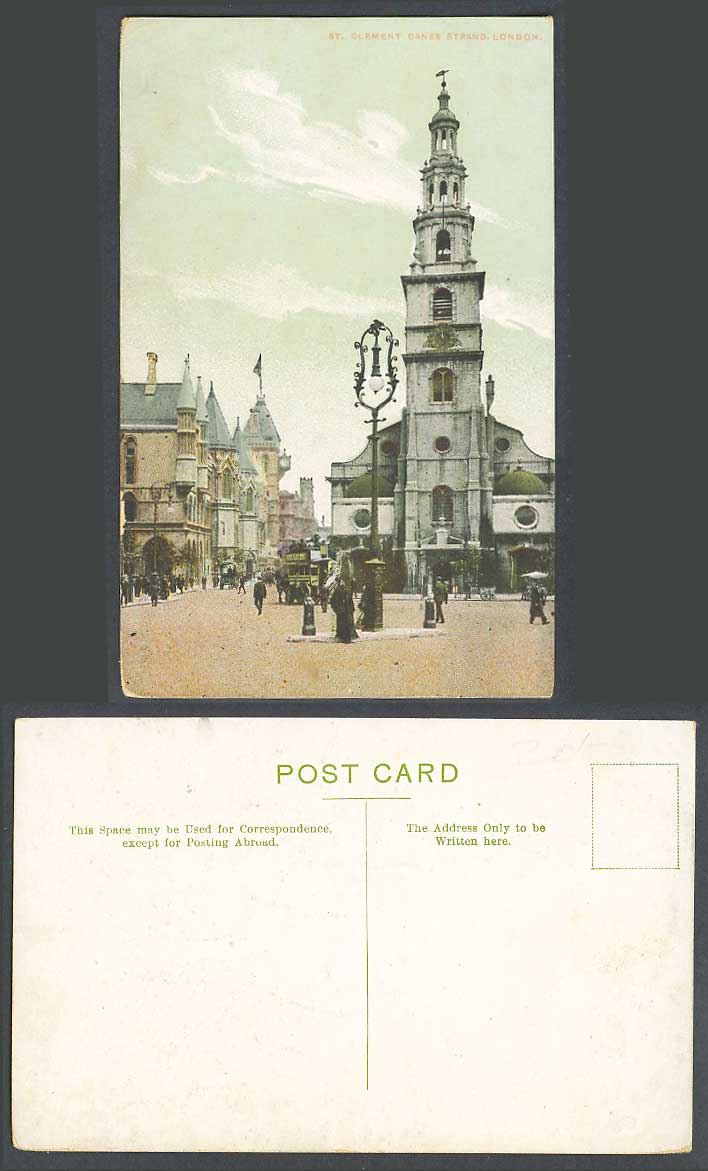 London Old Colour Postcard St. Clement Danes Strand Church Cathedral Street View
