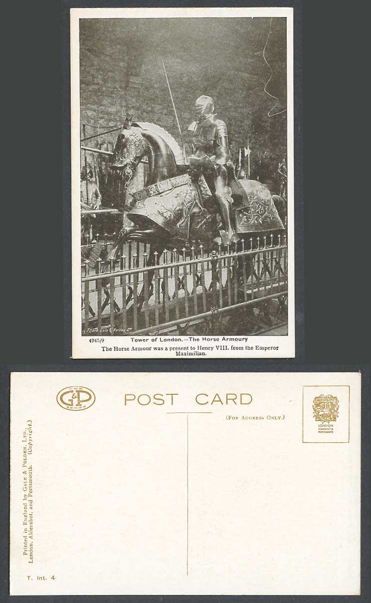 Tower of London, Horse Armoury Armour Henry VIII Emperor Maximilian Old Postcard