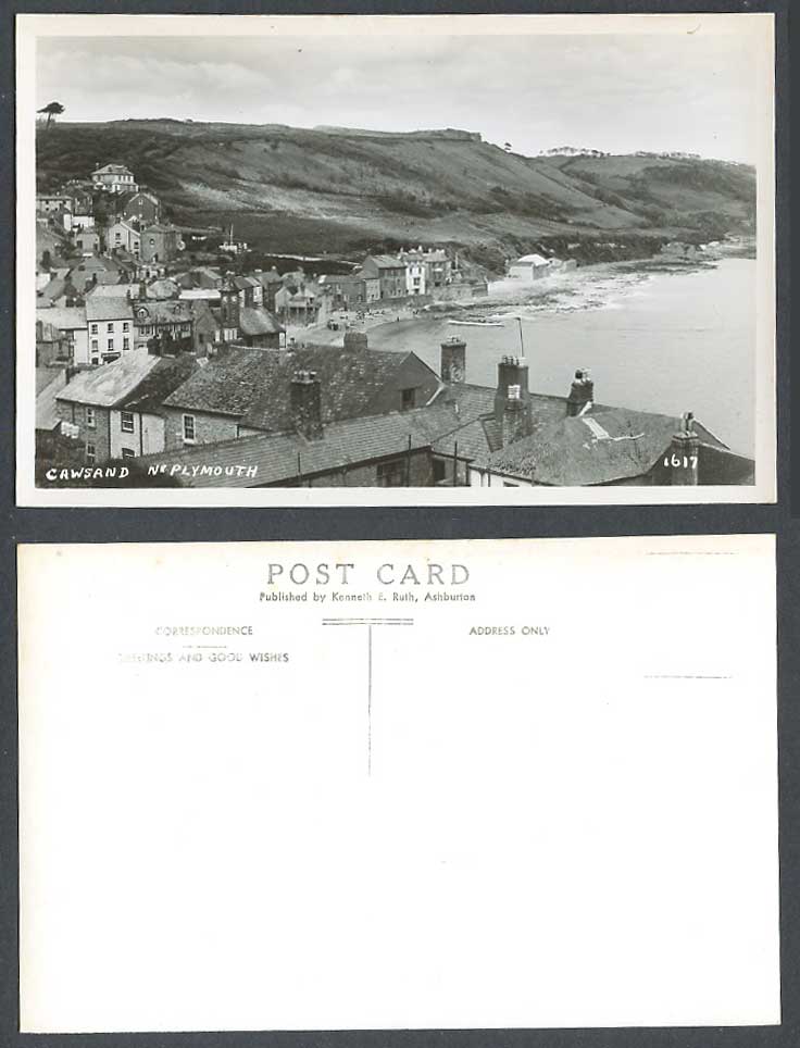 Cawsand Plymouth Devon Beach ClockTower Seaside Panorama Old Real Photo Postcard