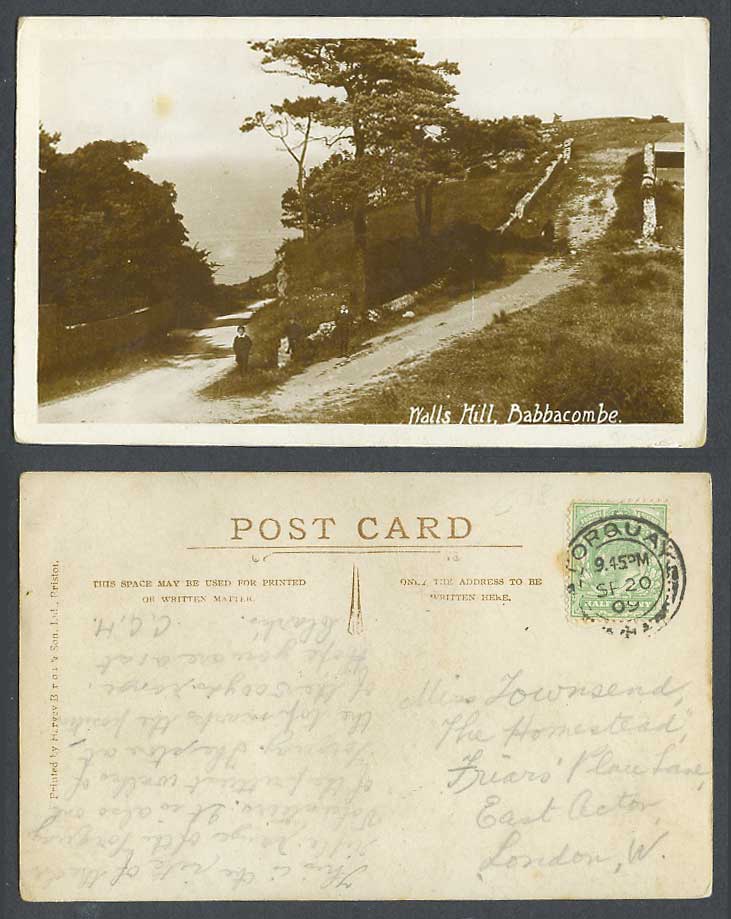 Babbacombe, Walls Hill Road, Boy Girl Torquay Devon 1909 Old Real Photo Postcard