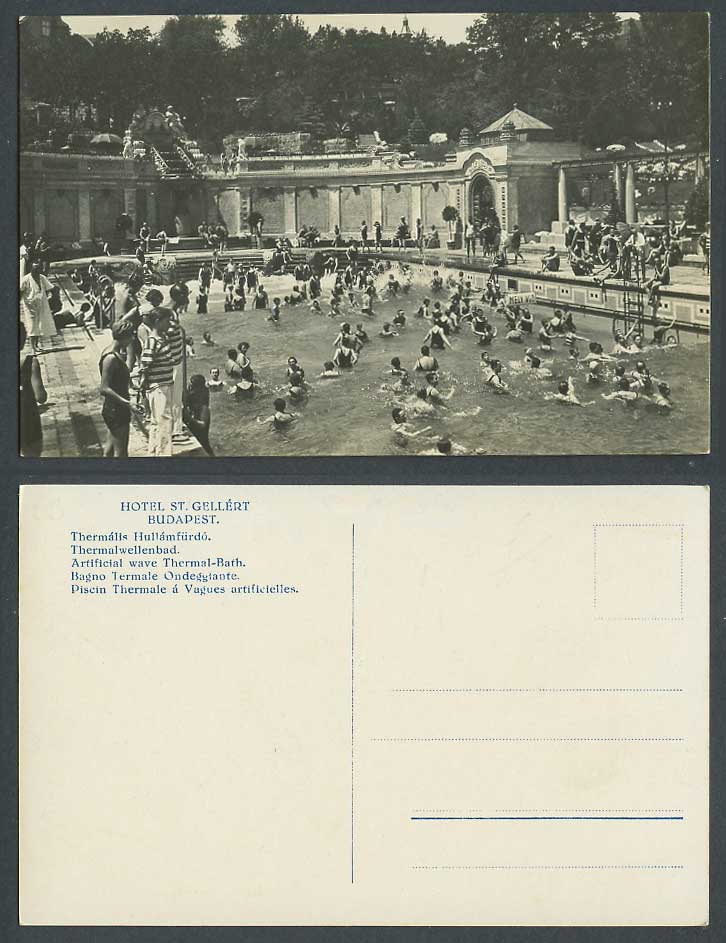 Hungary Budapest Hotel St. Gellert Artificial Wave Thermal Bath Old RP Postcard