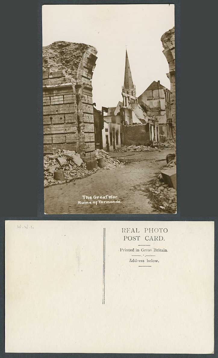 Belgium Old Real Photo Postcard WW1 The Great War Ruins of Termonde, Dendermonde