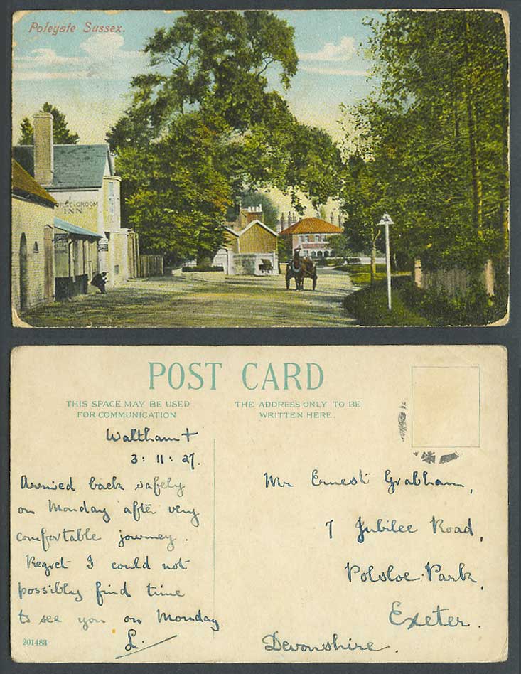 Polegate, Horse and Groom Inn Street Scene Cart Sussex 1927 Old Colour Postcard