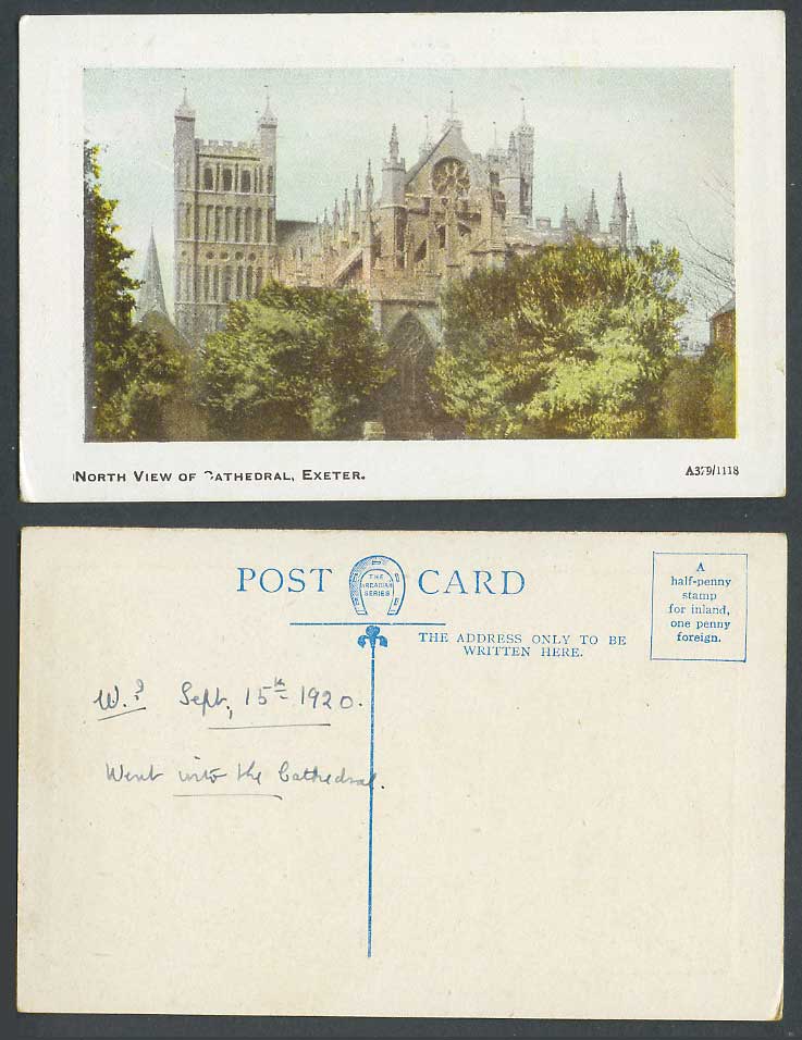 Exeter Cathedral, North View, Devon 1920 Old Colour Postcard The Arcadian Series