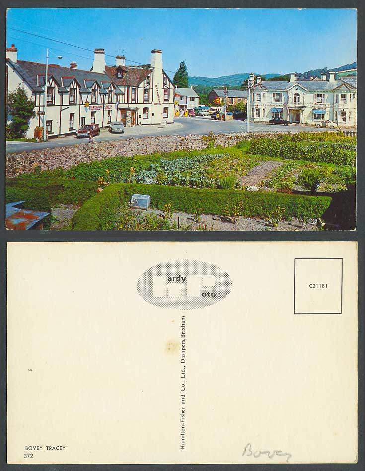 Bovey Tracey, Dartmoor Hotel, Street Scene, Motor Cars Devon Old Colour Postcard