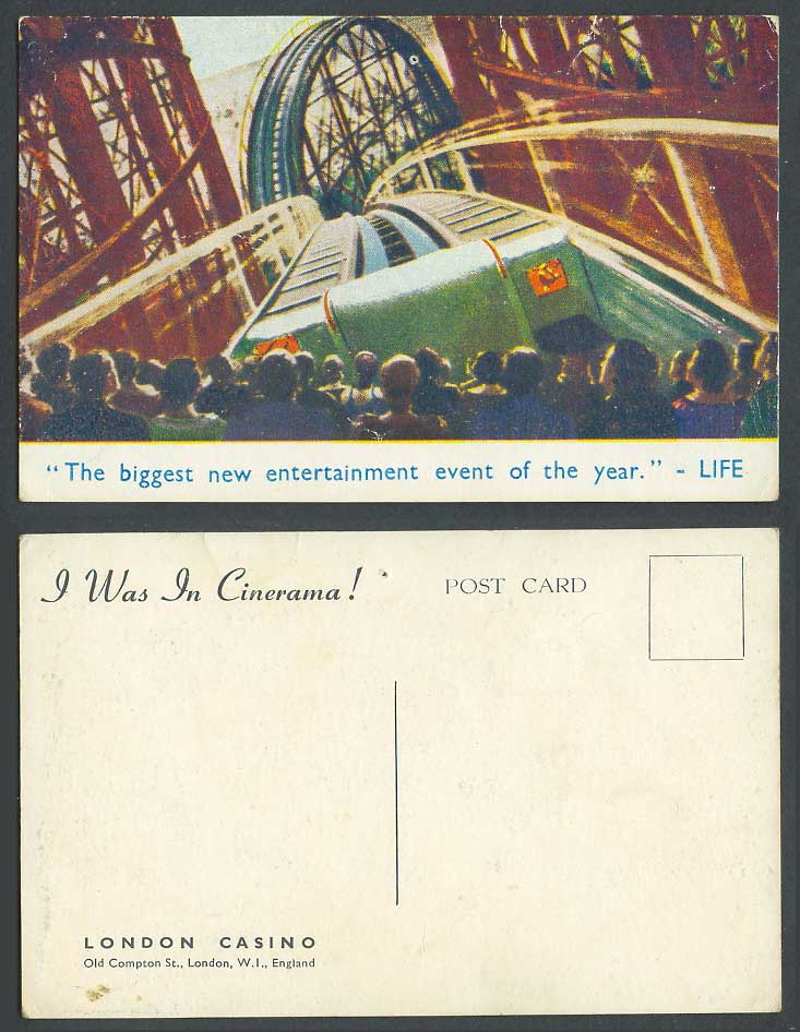 London Casino Old Compton Street Roller Coaster, I Was In Cinerama! Old Postcard