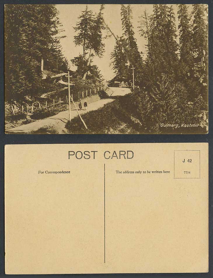 India Old Postcard Gulmarg, Kashmir, Road Street Scene, Himalaya Mountains Trees