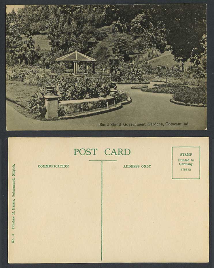 India Old Postcard Bandstand Band Stand Government Gardens Ootacamund Garden Rd.