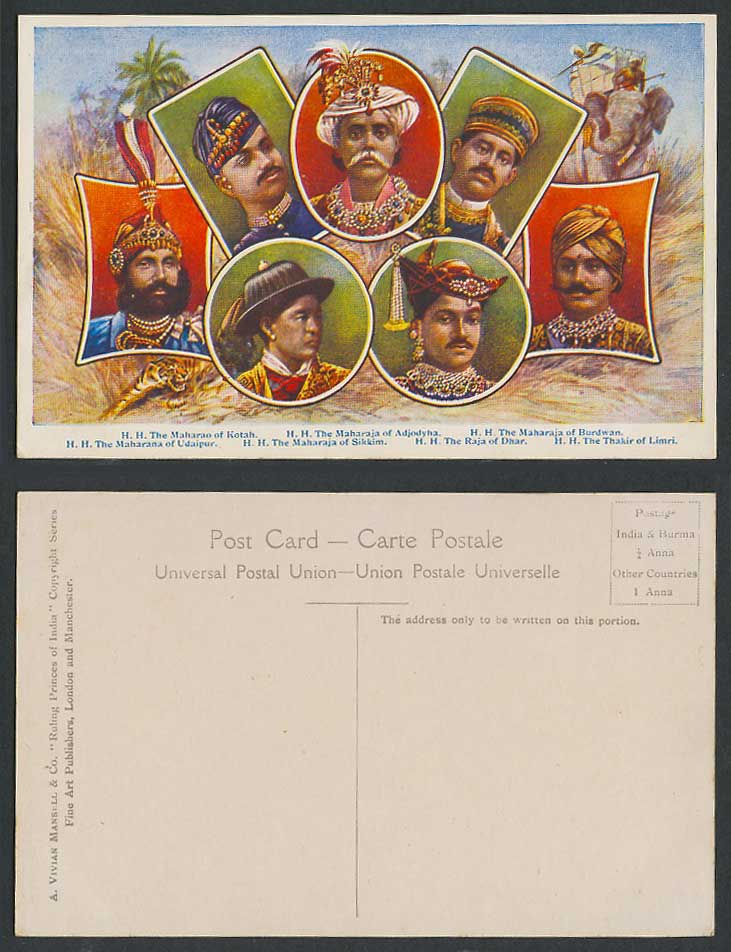 Tibet India H.H. Maharaja of Sikkim Adjodyha Limri Udaipur Burdwan Old Postcard