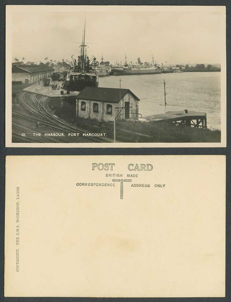 Nigeria Old Real Photo Postcard Harbour Port Harcourt Steam Ships Trains Railway
