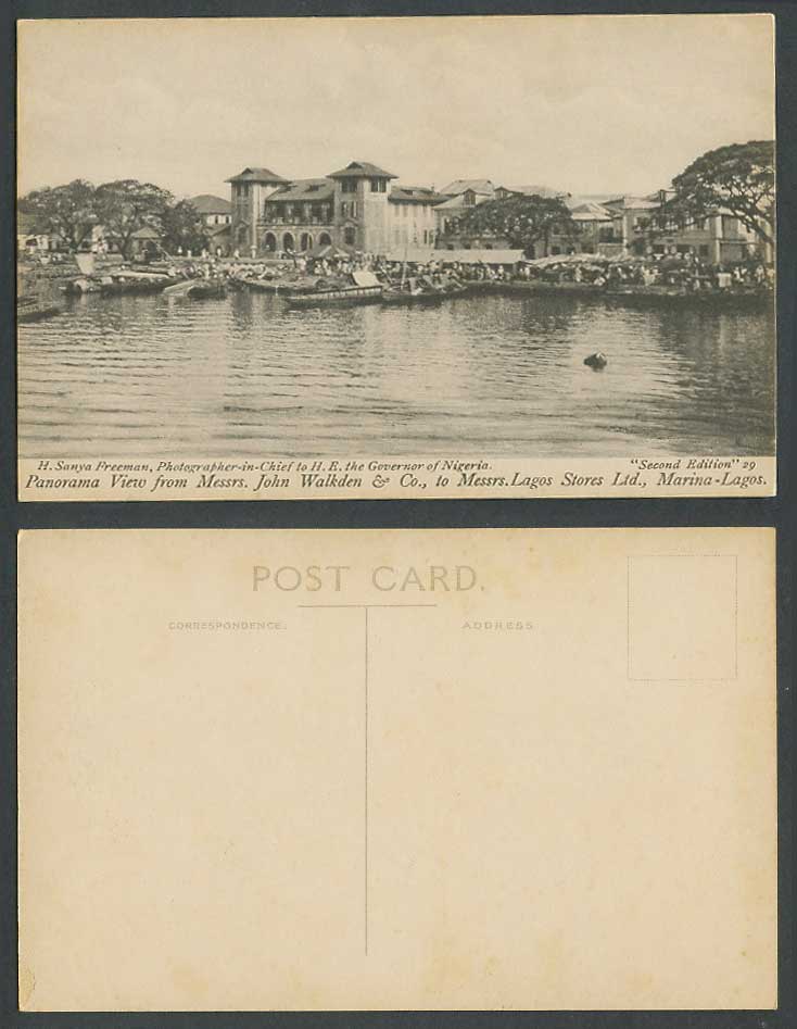 Nigeria Old Postcard Marina Lagos Harbour Panorama from John Walkden & Co Stores
