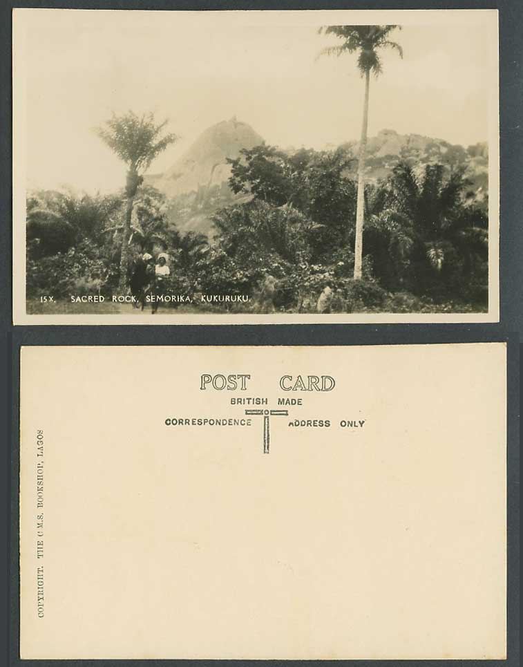Nigeria Old Postcard Sacred Rock Semorika Kukuruku Mountain Woman Baby Palm Tree