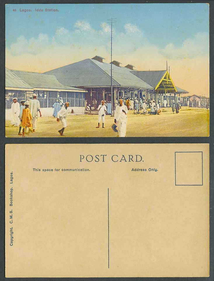 Nigeria Old Color Postcard Lagos Iddo Station Street Scene Train Railway Station