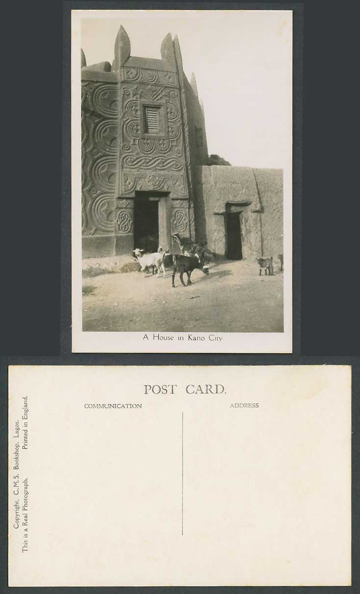 Nigeria Old Real Photo Postcard A House in Kano City Carvings Animals Goat Sheep