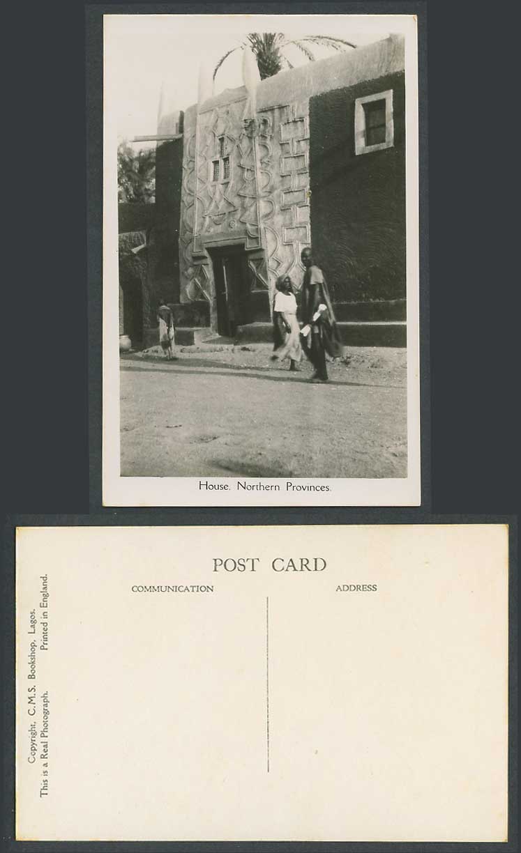 Nigeria Old Real Photo Postcard House Northern Provinces, Street Scene Man Woman