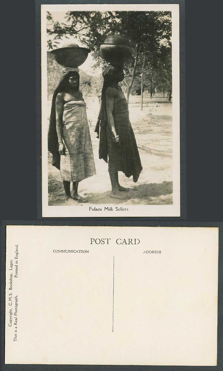Nigeria Old Real Photo Postcard Fulani Milk Sellers Vendors, Native Black Women