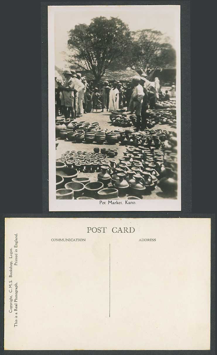 Nigeria Old Real Photo Postcard Native Pot Market, Kano, Pots Vessels Jars, Boys