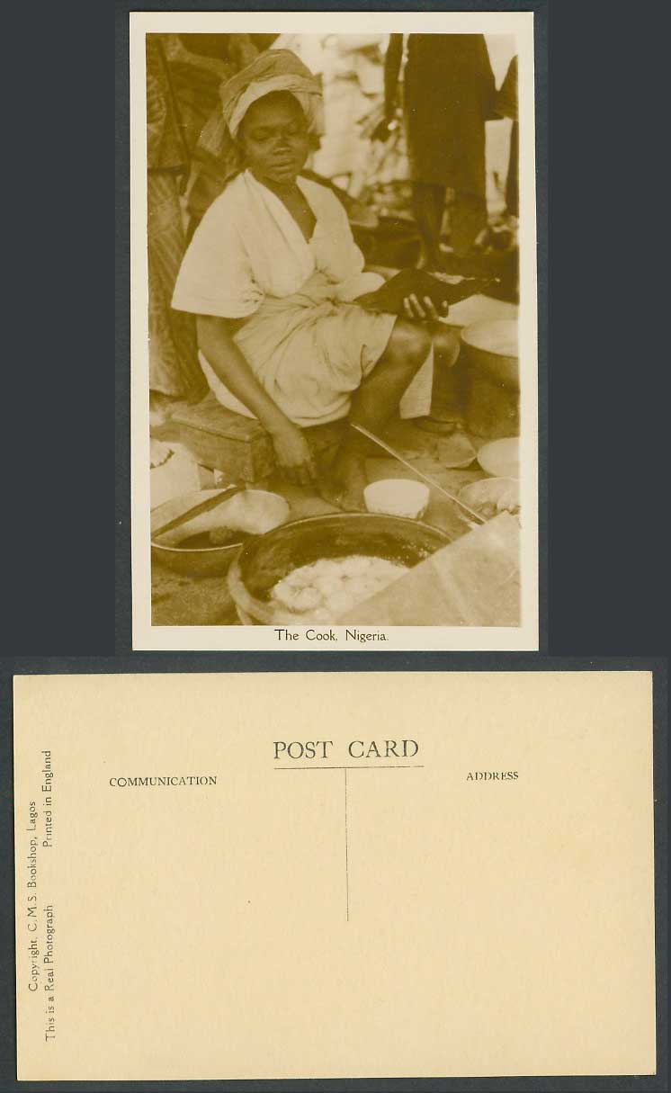 Nigeria Old Real Photo Postcard The Cook, Native Black Woman Cooking Ethnic Life