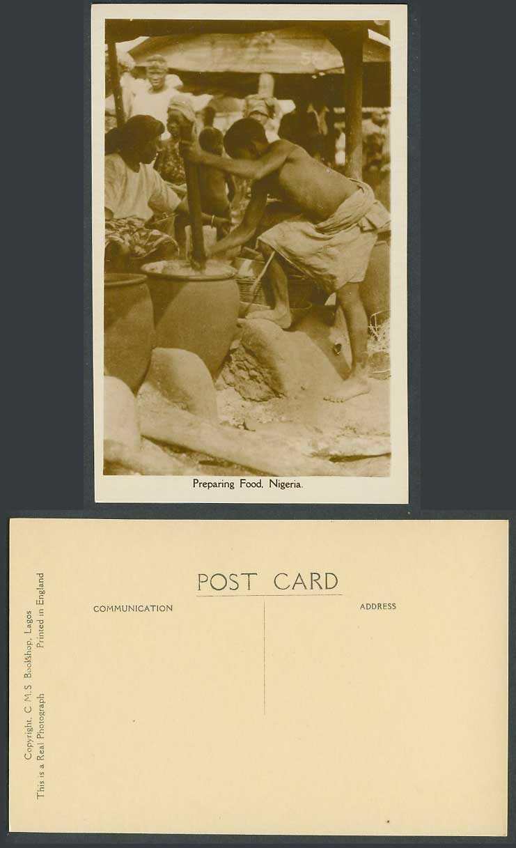Nigeria Old Real Photo Postcard Natives Preparing Food, Native Black Men & Women