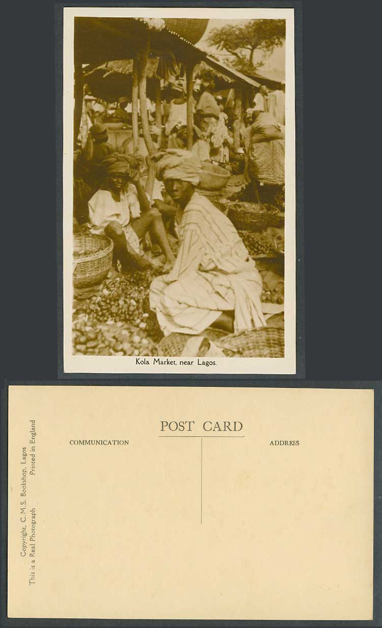 Nigeria Old Real Photo Postcard Kola Market near Lagos, Native Sellers, Costumes