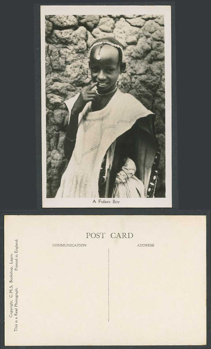 Nigeria Old Real Photo Postcard A Fulani Boy Smiling Costumes Native Black Child